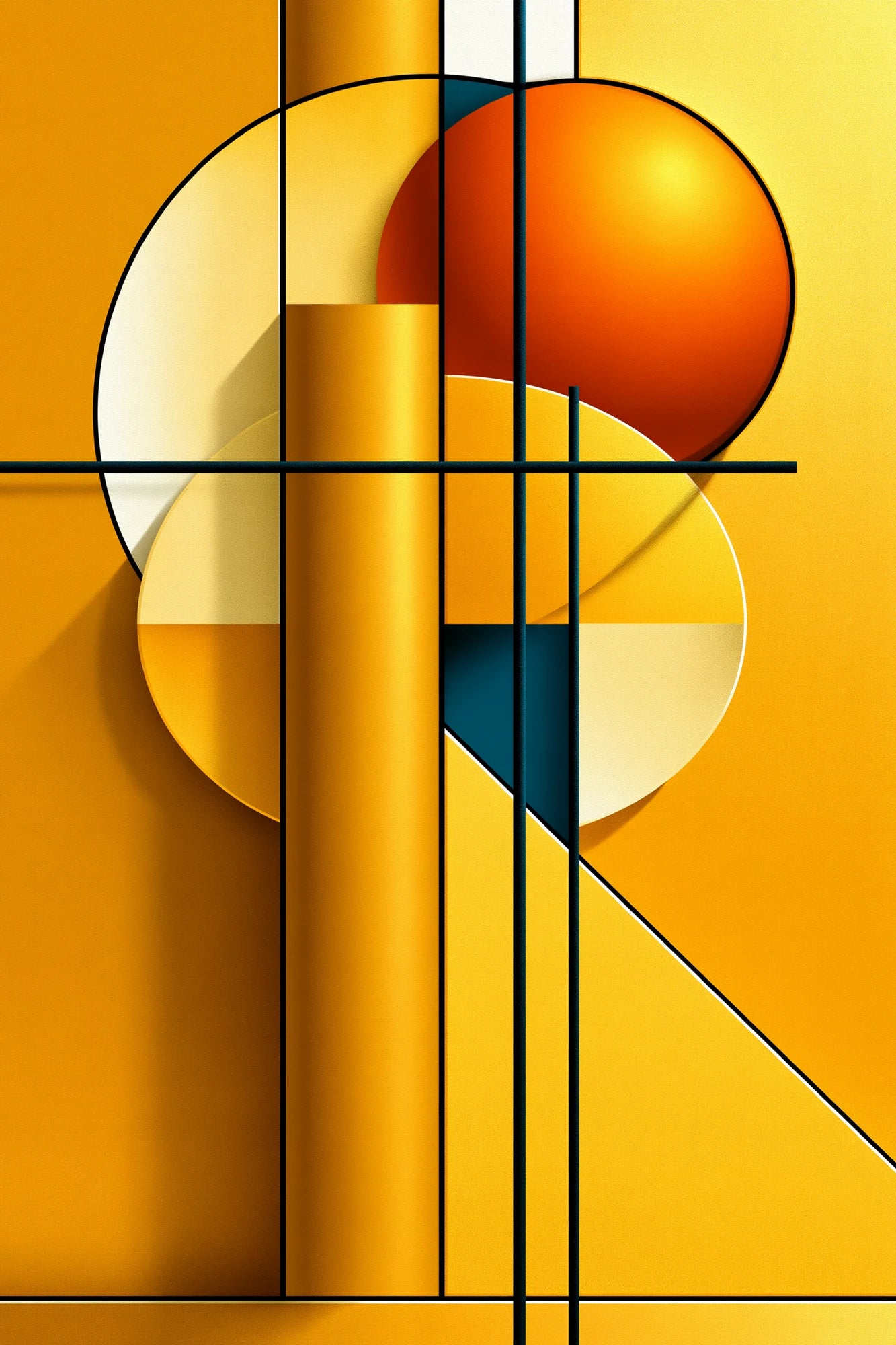 Tableau Bauhaus jaune géométrique vertical en format S Art Virtuoso