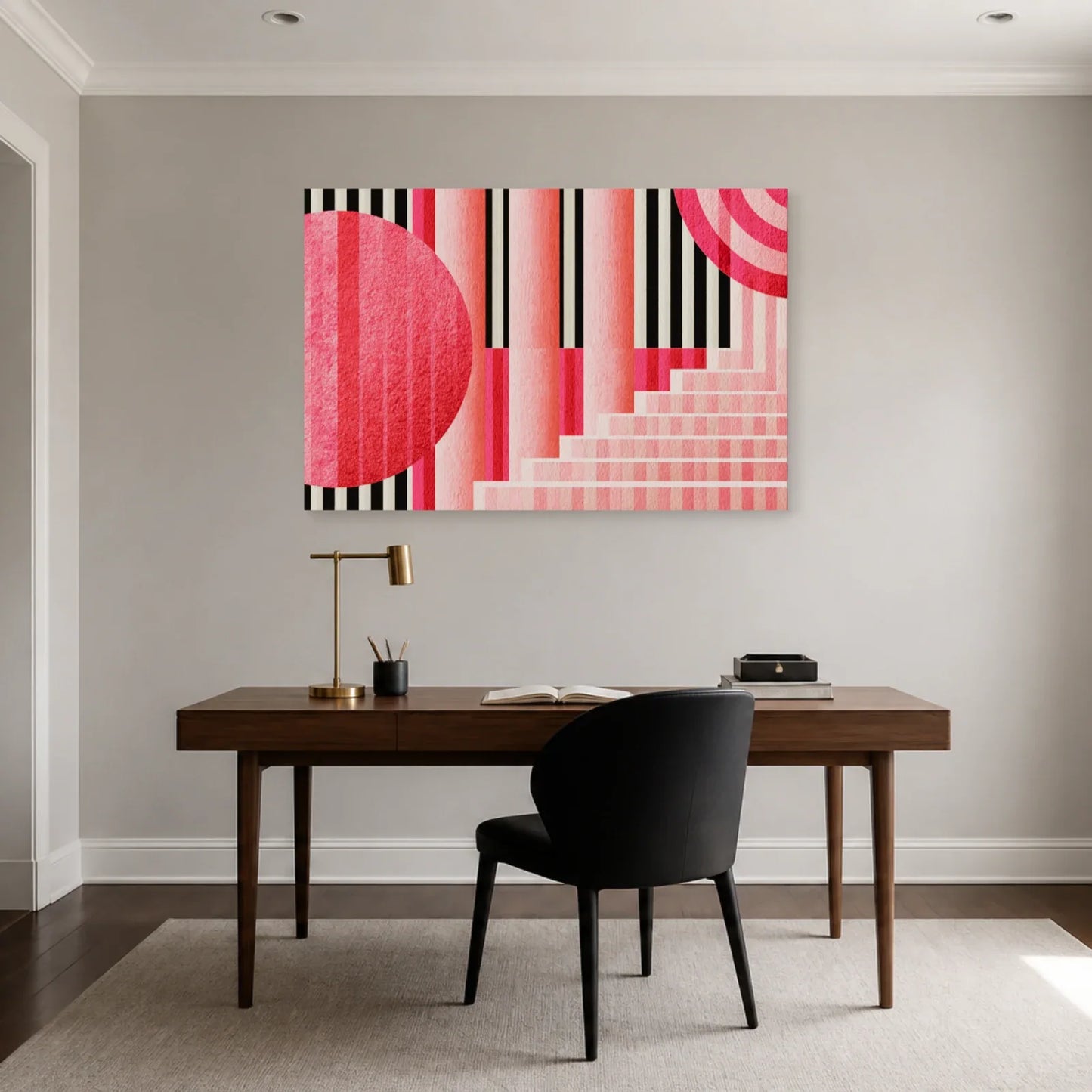 Tableau Bauhaus Rose présenté dans un bureau - Art Virtuoso