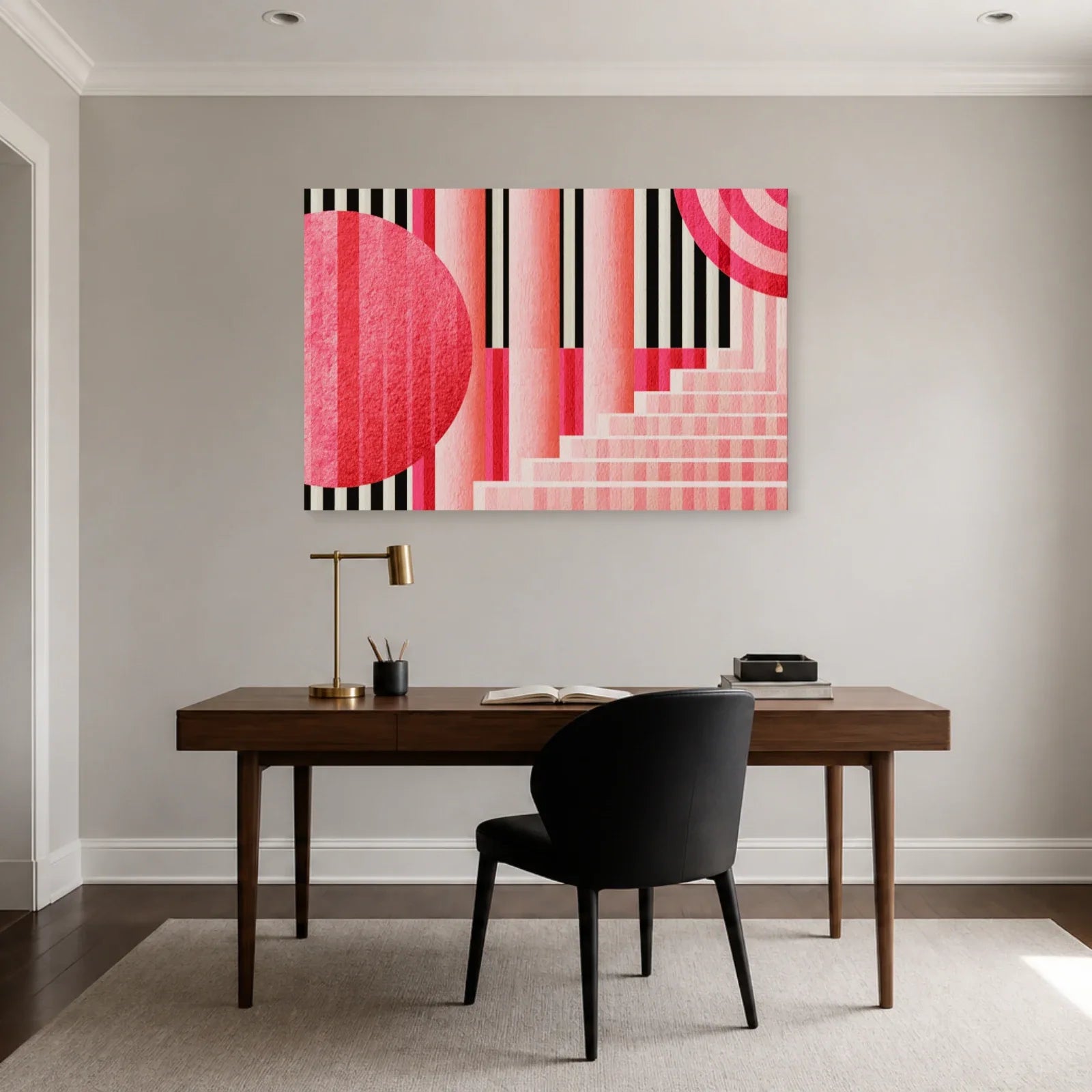 Tableau Bauhaus Rose présenté dans un bureau - Art Virtuoso