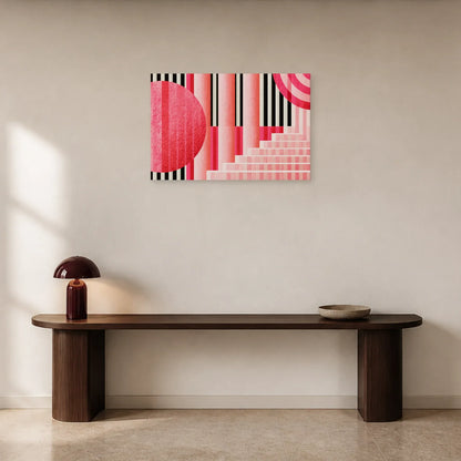 Tableau Bauhaus Rose présenté dans une entrée - Art Virtuoso