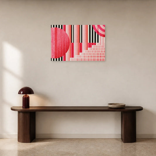 Tableau Bauhaus Rose présenté dans une entrée - Art Virtuoso