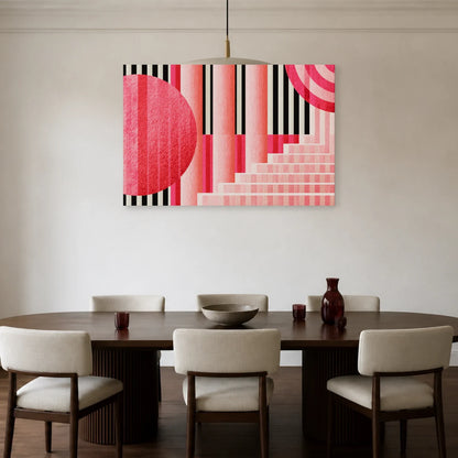 Tableau Bauhaus Rose présenté dans une salle à manger - Art Virtuoso