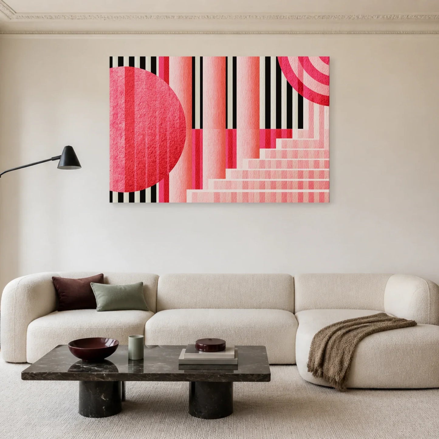 Tableau Bauhaus Rose présenté dans un salon - Art Virtuoso