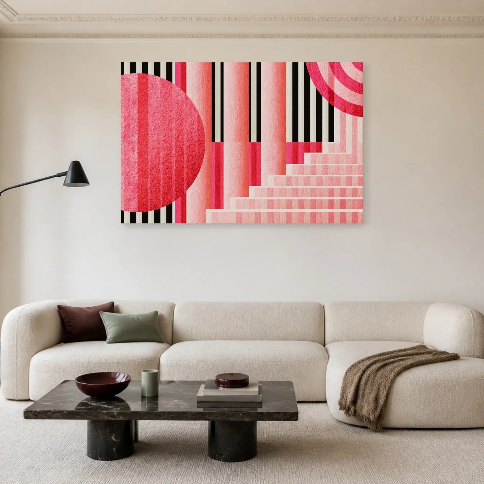 Tableau Bauhaus Rose présenté dans un salon - Art Virtuoso