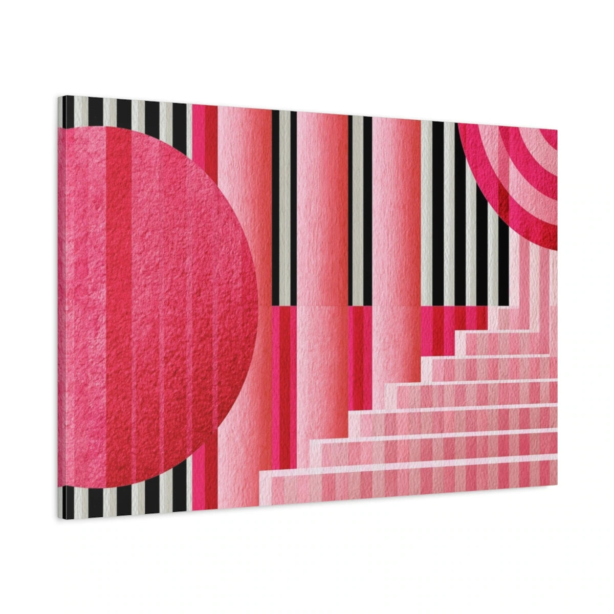 Tableau Bauhaus Rose, vue latérale de la toile avec bords imprimés - Art Virtuoso