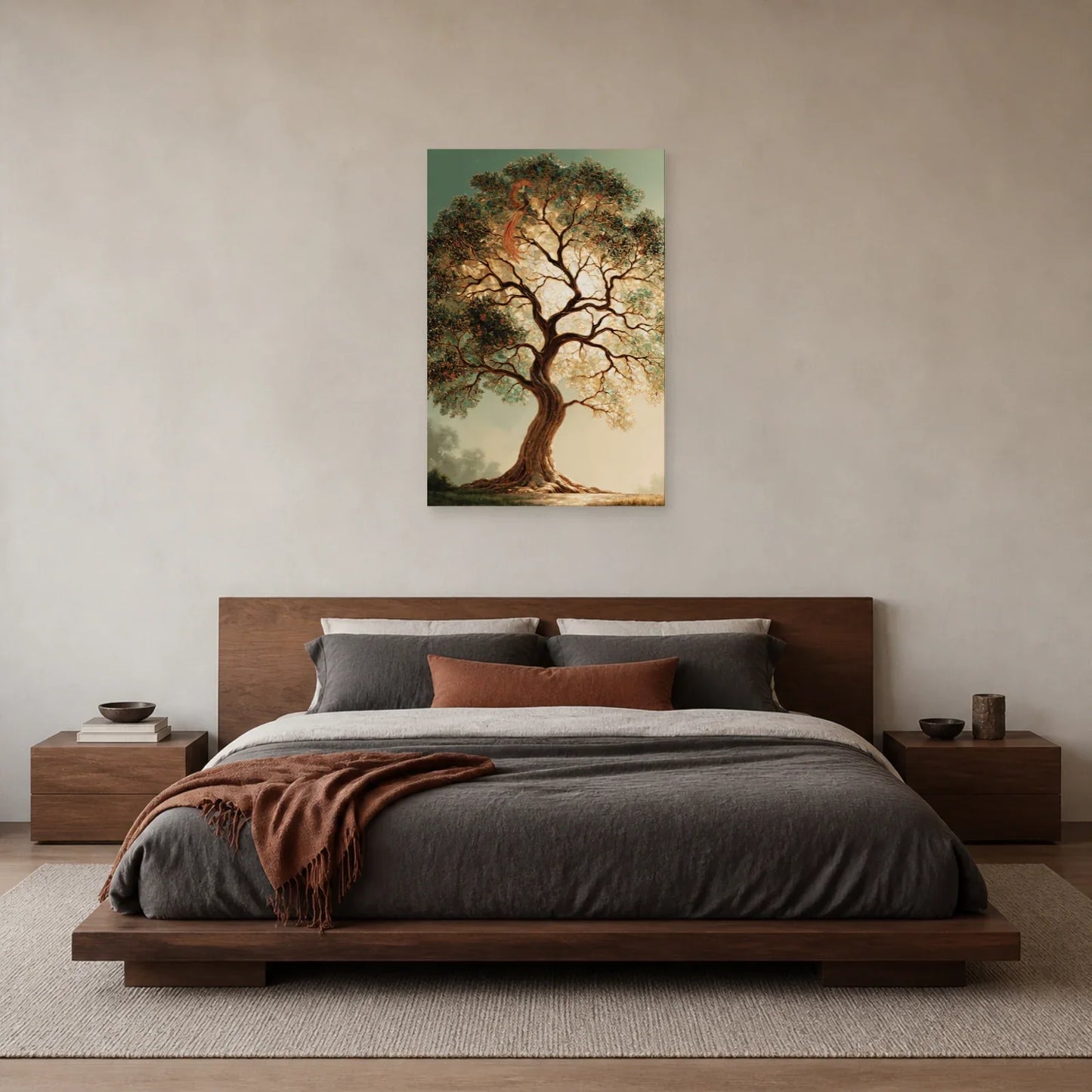 Tableau Bayterek Arbre de Vie présenté dans une chambre - Art Virtuoso