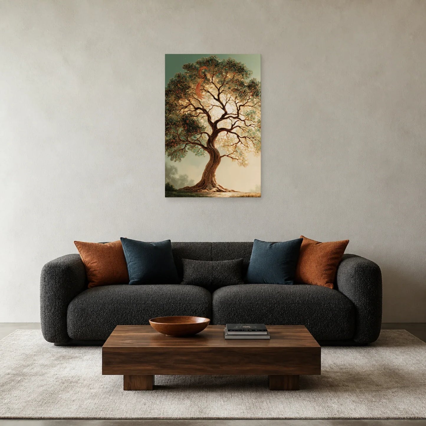 Tableau Bayterek Arbre de Vie présenté dans un salon - Art Virtuoso