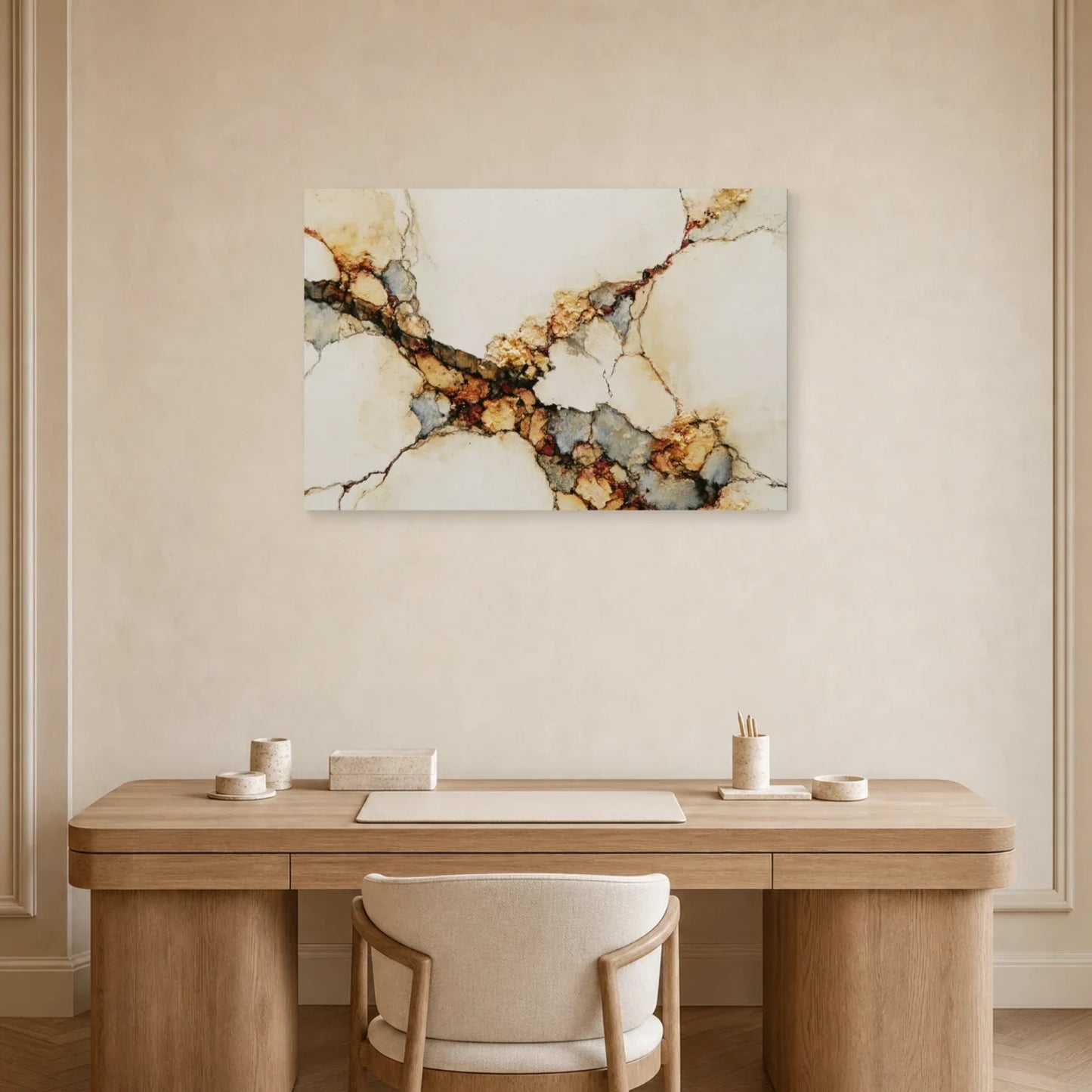 Abstraction beige et ardoise installée dans un bureau