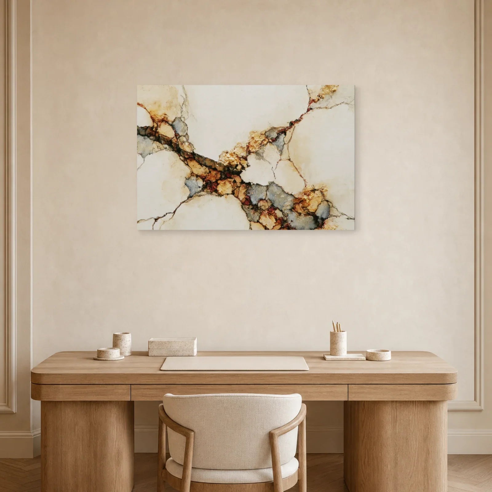 Abstraction beige et ardoise installée dans un bureau