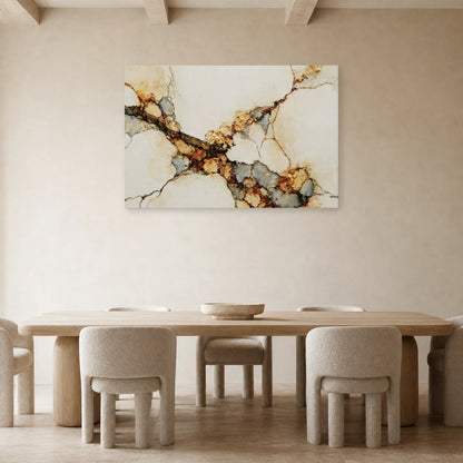 Tableau horizontal beige exposé dans une salle à manger