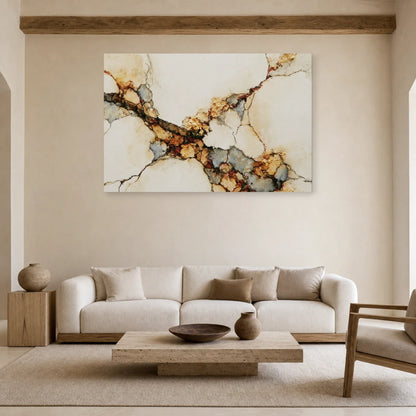Tableau à la fracture minérale présenté dans un salon