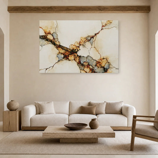Tableau à la fracture minérale présenté dans un salon