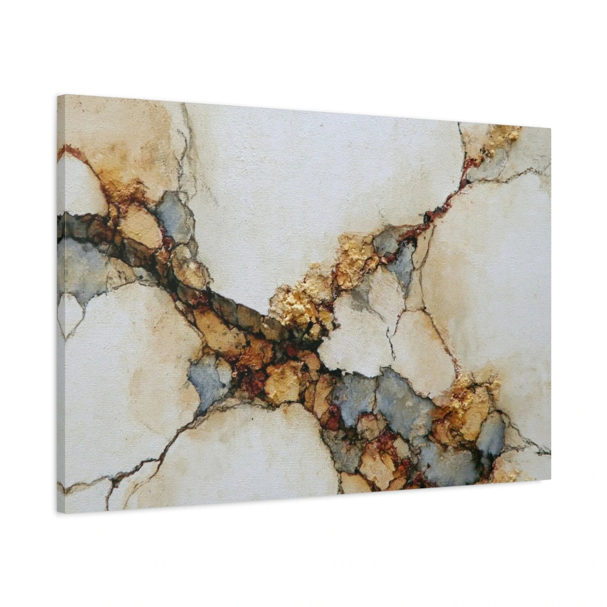 Vue latérale du tableau beige abstrait Faille sur toile tendue