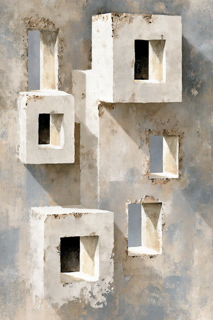 tableau architecture beige aux portes lumineuses en taille L