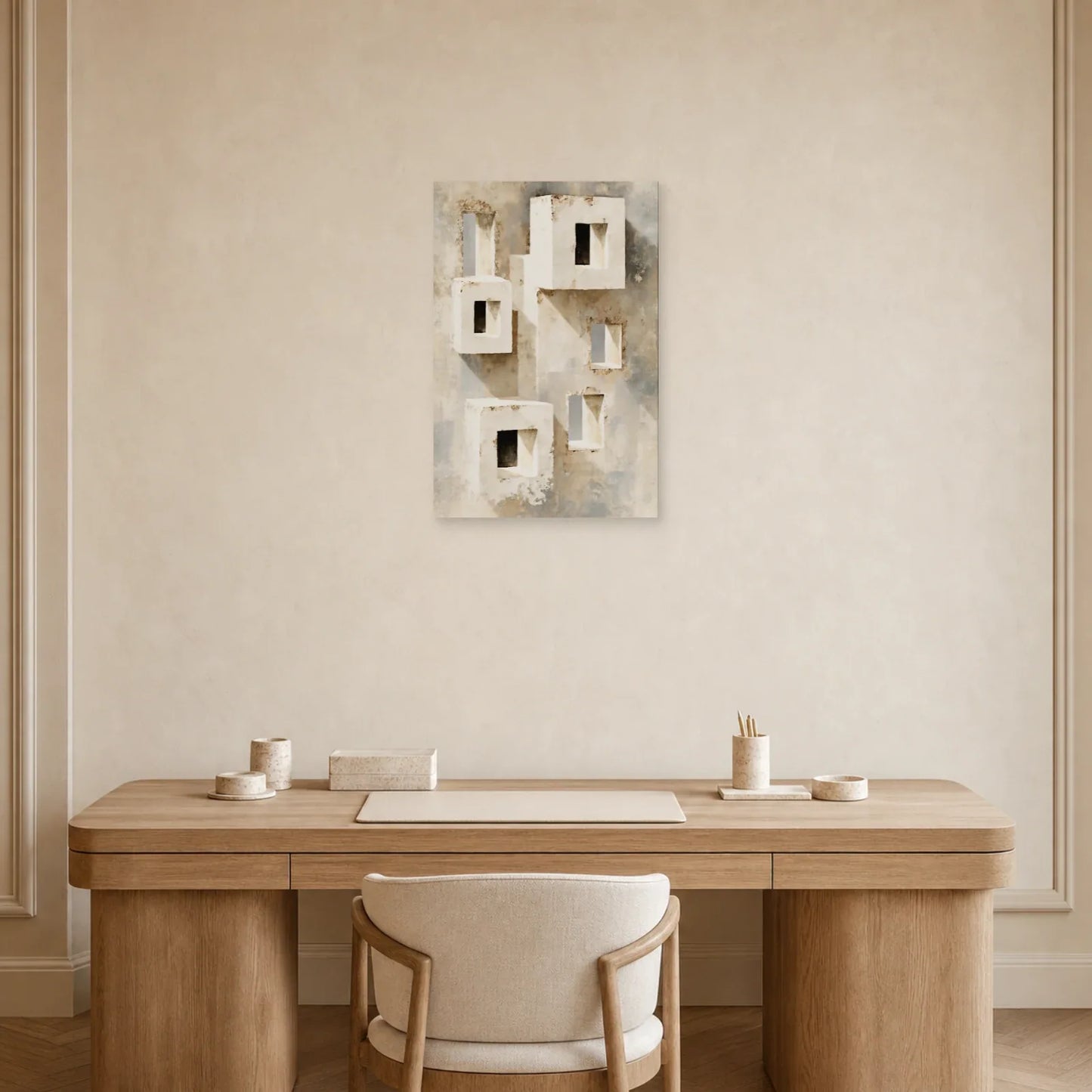 tableau architecture beige aux portes lumineuses installé dans un bureau