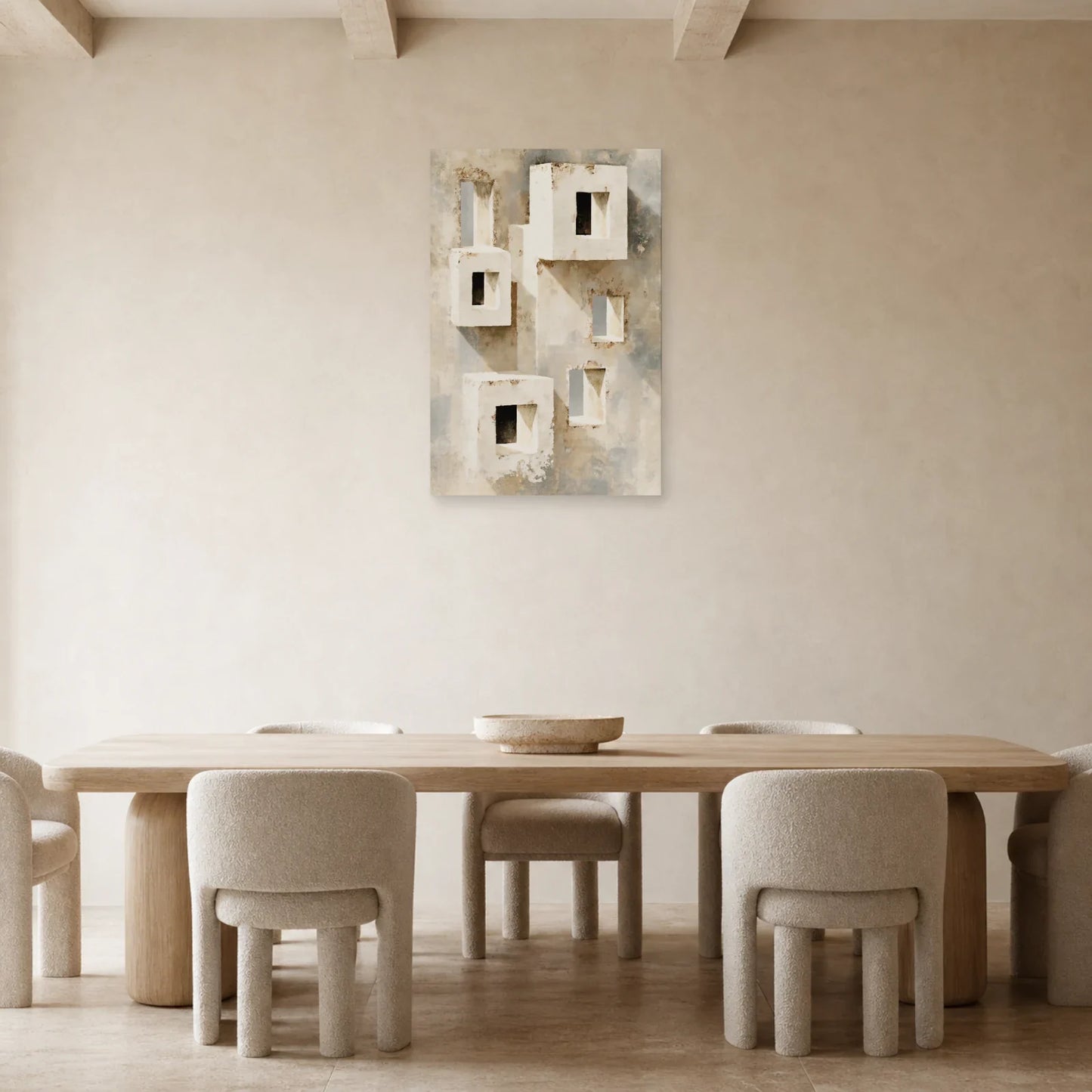 tableau architecture beige aux portes lumineuses exposé dans une salle à manger