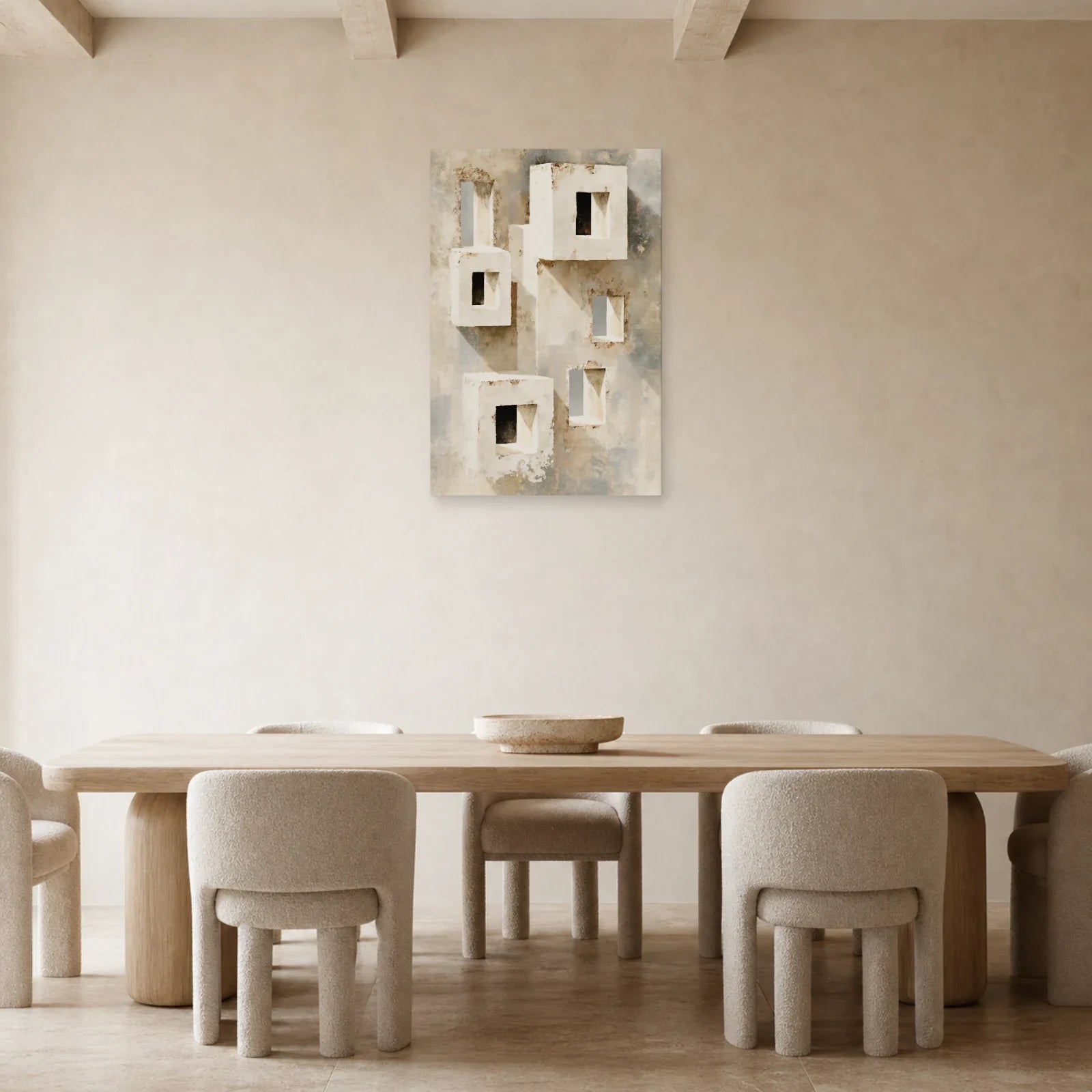tableau architecture beige aux portes lumineuses exposé dans une salle à manger