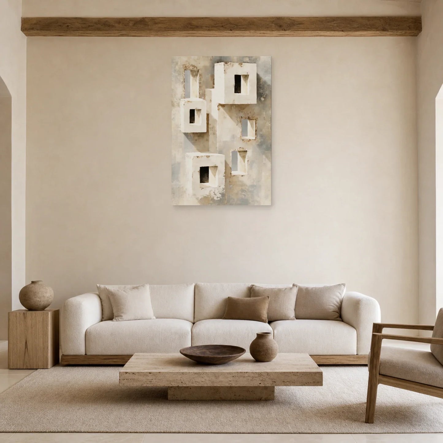 tableau architecture beige aux portes lumineuses présenté dans un salon
