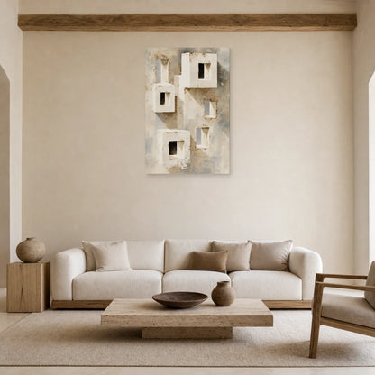 tableau architecture beige aux portes lumineuses présenté dans un salon
