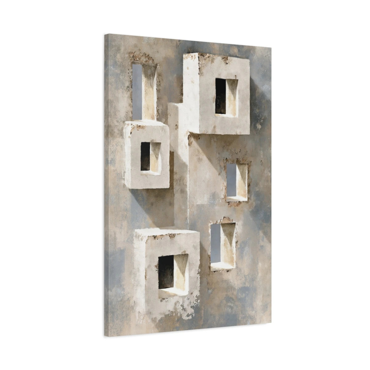 Vue latérale du tableau architecture beige aux portes lumineuses sur toile tendue