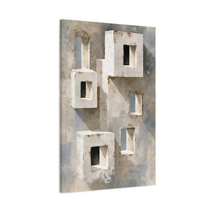 Vue latérale du tableau architecture beige aux portes lumineuses sur toile tendue