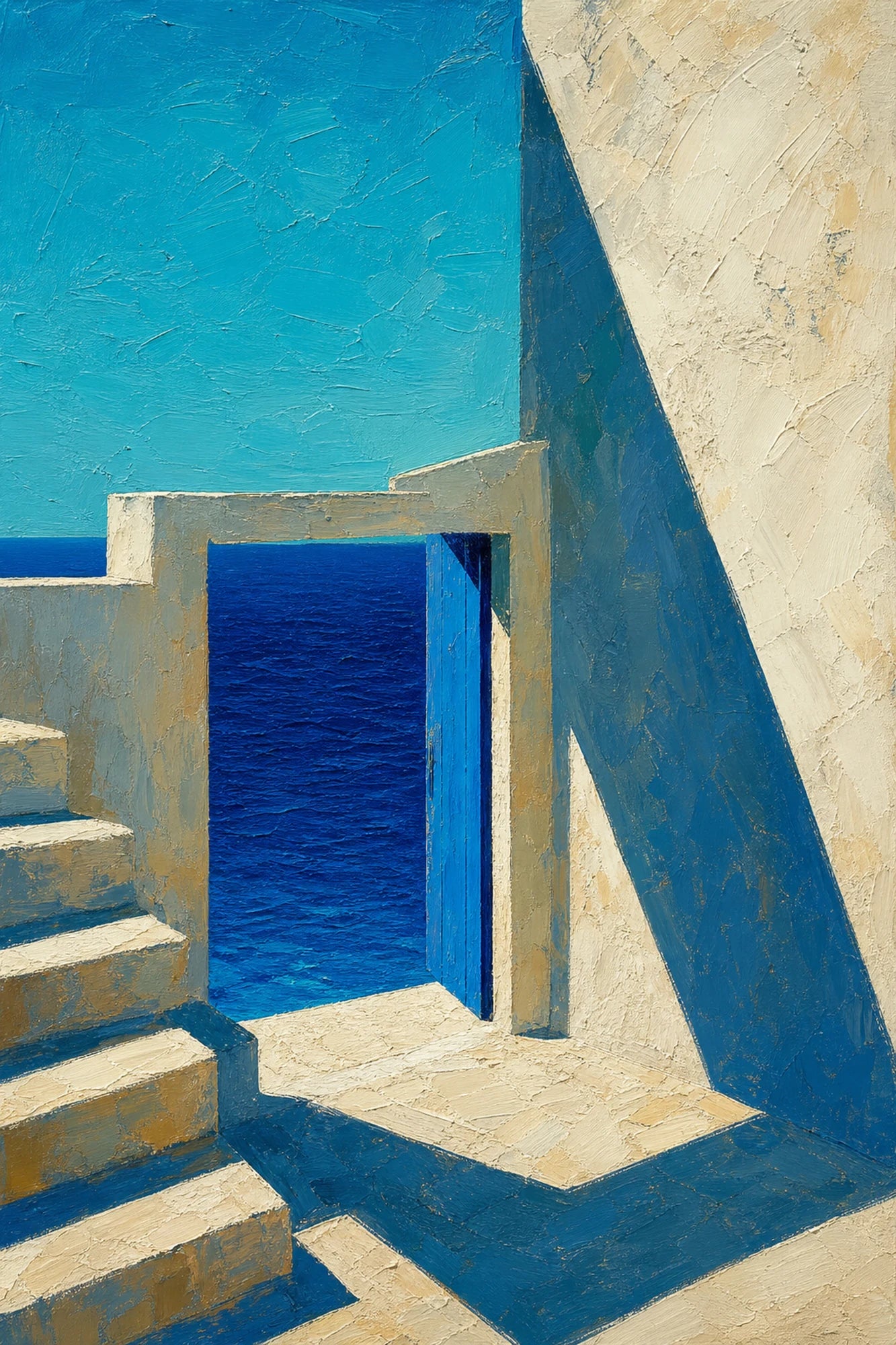 Tableau architecture méditerranéenne bleu et beige - format S - Art Virtuoso