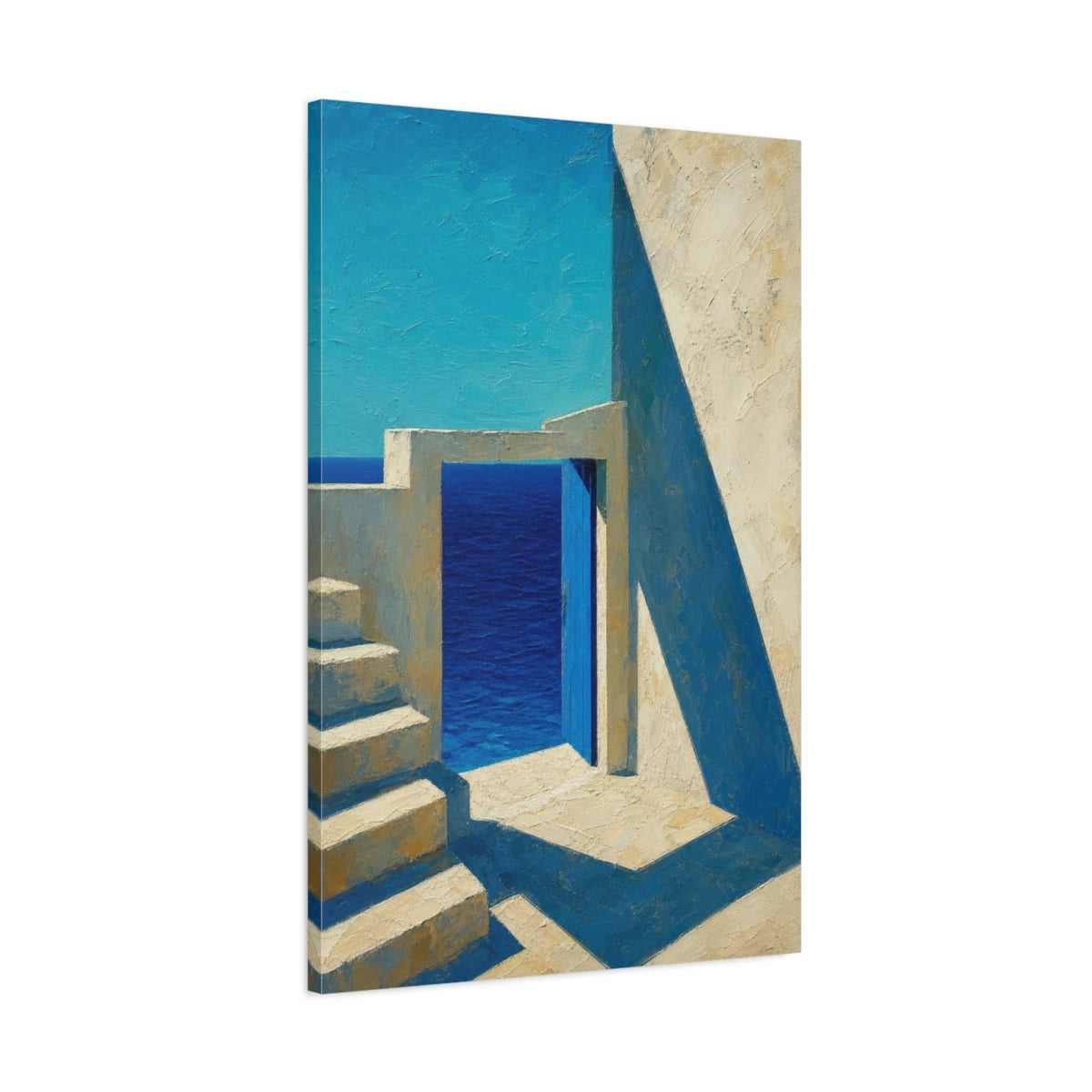 Tableau Beige Bleu Architecture Méditerranéenne - toile 3D avec bords imprimés - Art Virtuoso