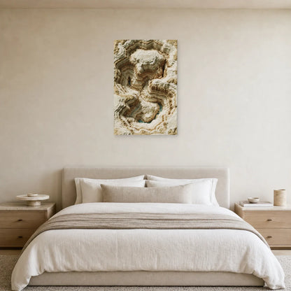 Tableau beige effet matière mis en scène dans une chambre
