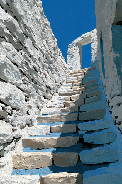 tableau escalier méditerranéen blanc et bleu cobalt en taille S