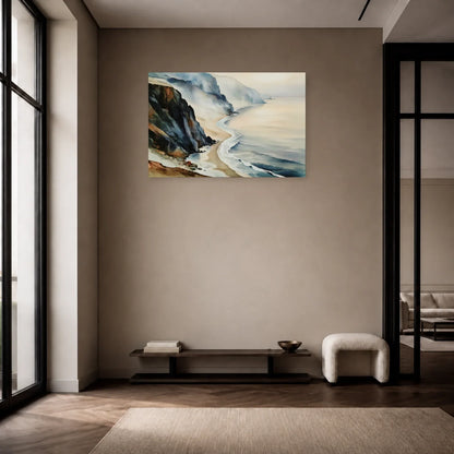 Tableau de Falaise Beige et Ardoise - Côte Silencieuse présenté dans une entrée ouverte sur la perspective