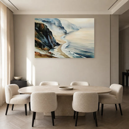 Tableau de Falaise Beige et Ardoise - Côte Silencieuse présenté dans une salle à manger avec accents ardoise