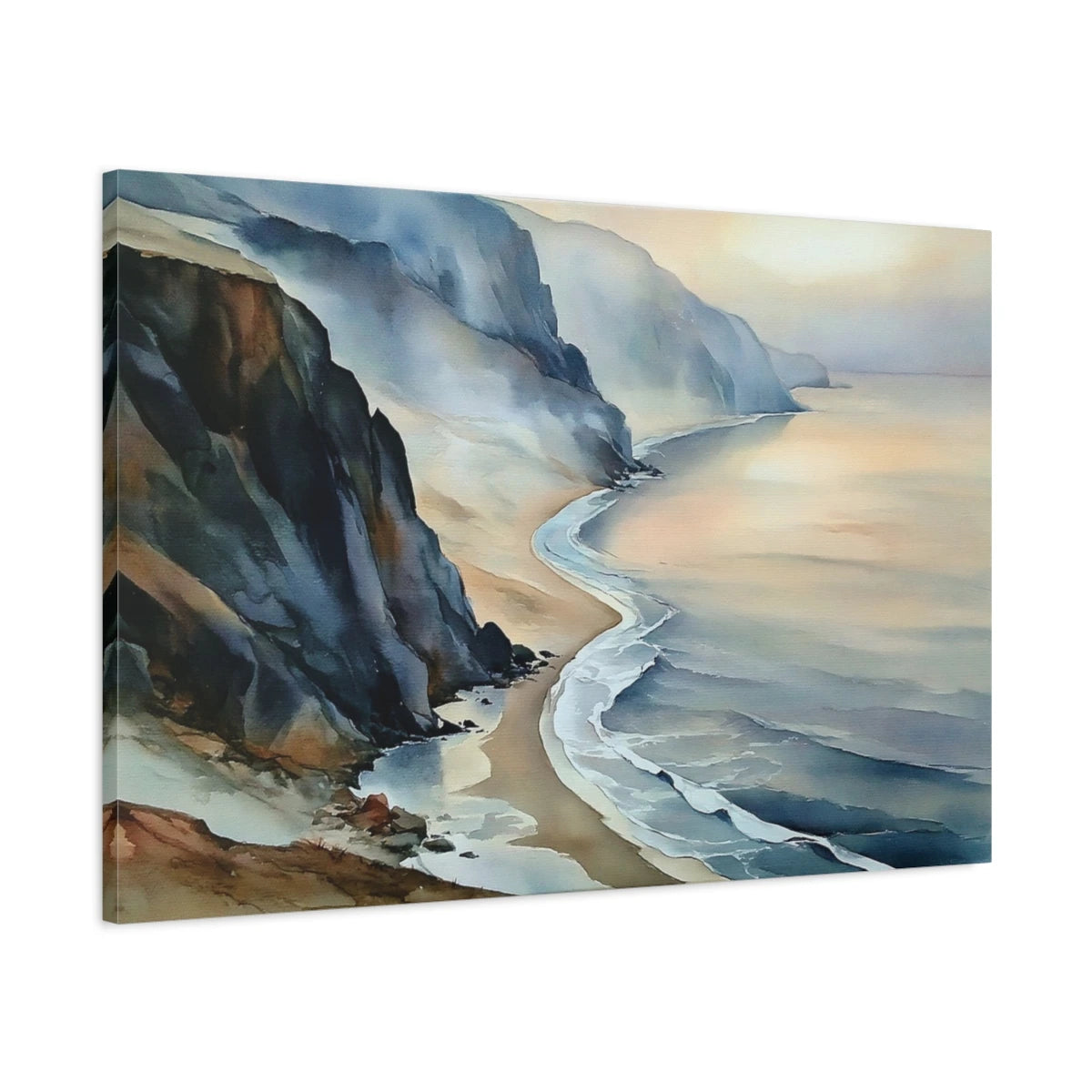 Tableau de Falaise Beige et Ardoise - Côte Silencieuse, vue latérale de la toile sur châssis