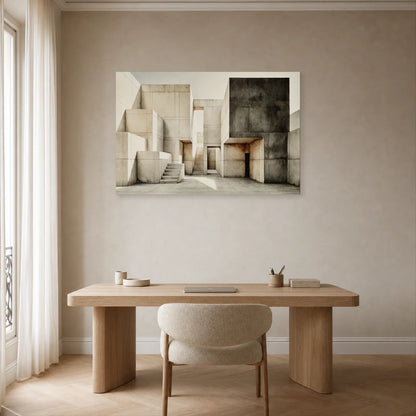 tableau architecture brutaliste beige anthracite installé dans un bureau