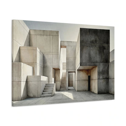 Vue latérale du tableau architecture brutaliste beige anthracite sur toile tendue