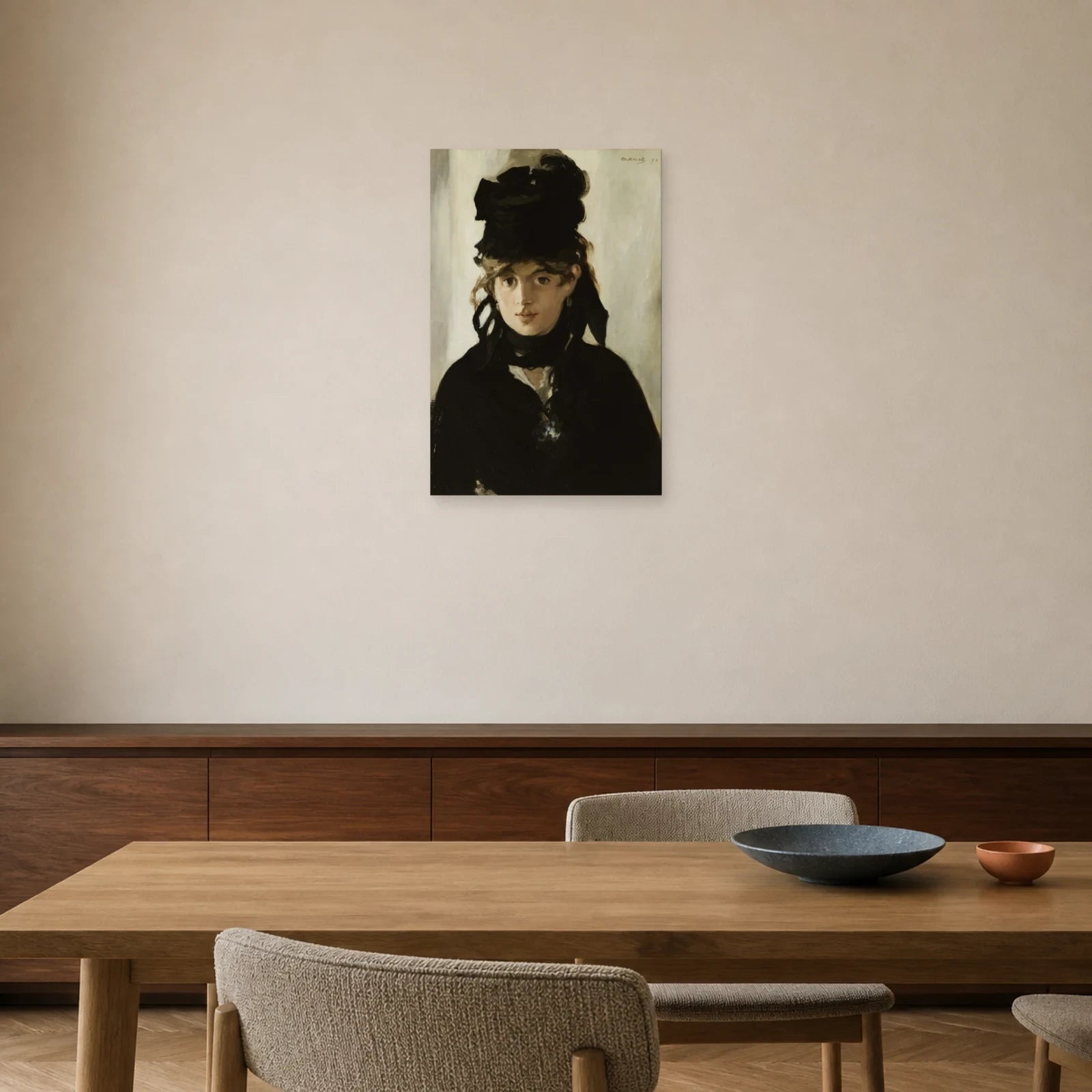 Tableau Berthe Morisot au bouquet de violettes – Édouard Manet dans une salle à manger - Art Virtuoso