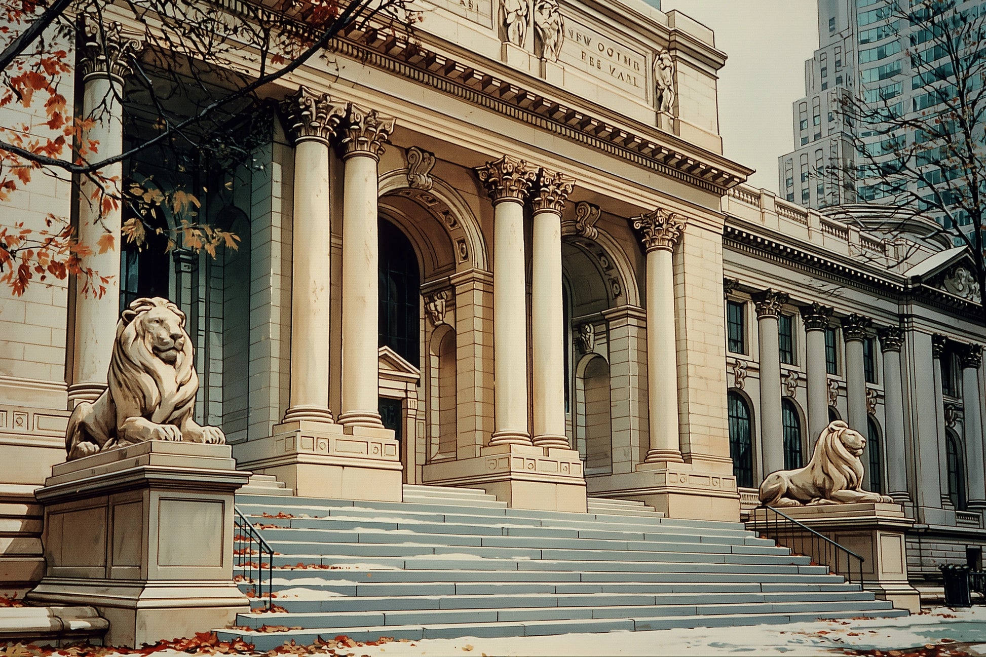 Lions sculptés devant la New York Public Library, toile horizontale format S