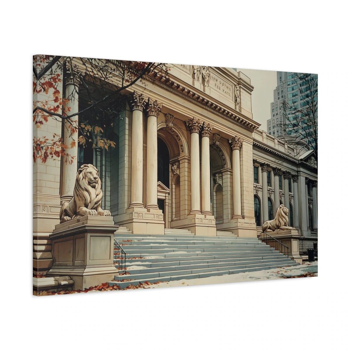 Vue latérale de la toile Bibliothèque New York montée sur châssis