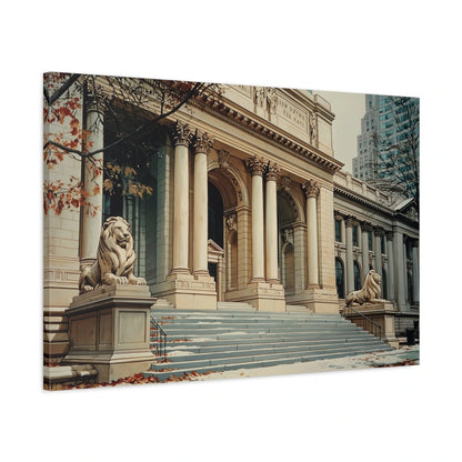 Vue latérale de la toile Bibliothèque New York montée sur châssis