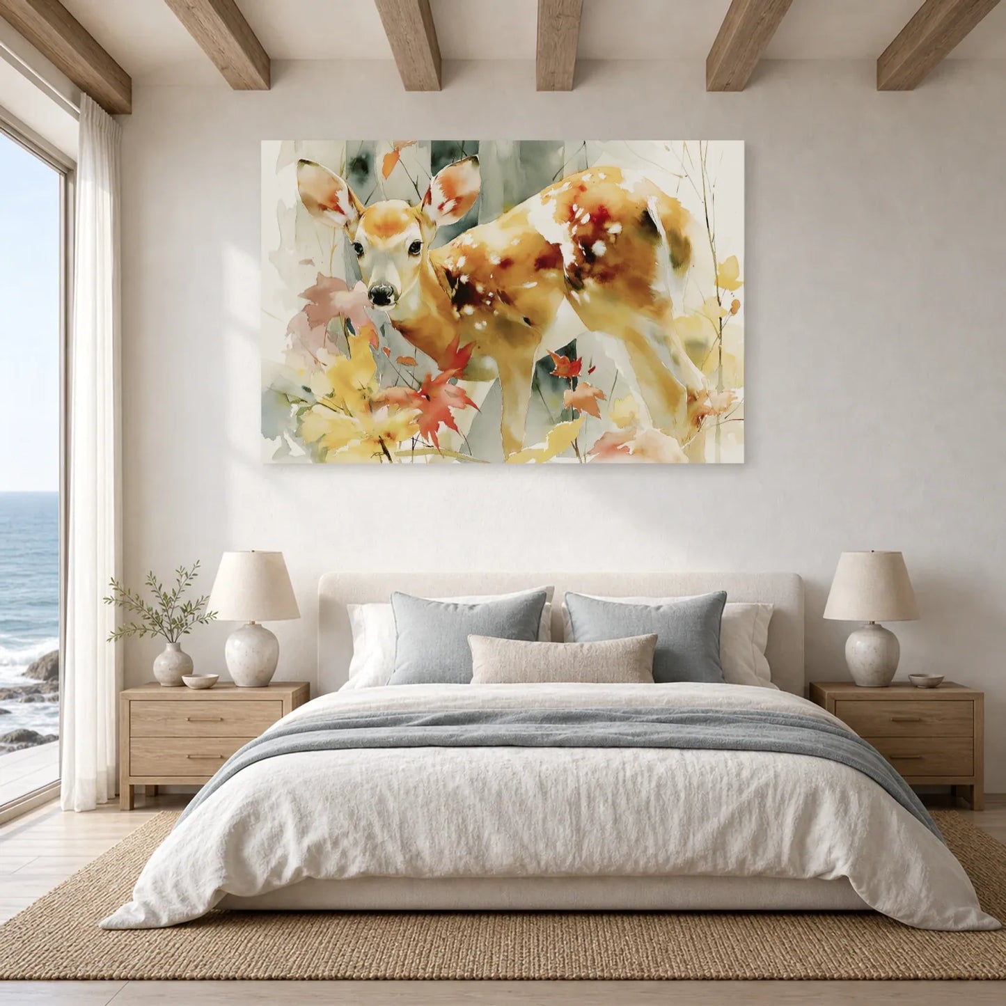 Tableau Biche Forêt Aquarelle - Douceur des Sous-Bois dans une chambre - Art Virtuoso