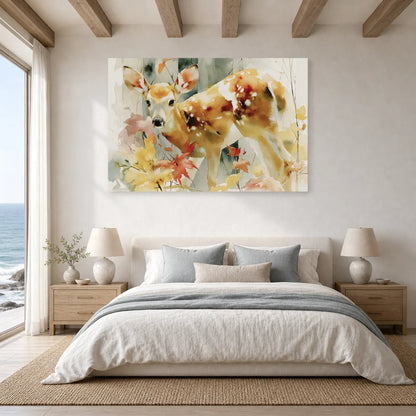 Tableau Biche Forêt Aquarelle - Douceur des Sous-Bois dans une chambre - Art Virtuoso