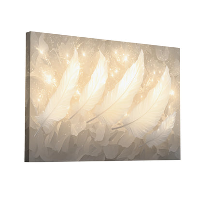 Product Hero 3D WebP Tableau Blanc Déco - Plumes d'Or - Art Virtuoso