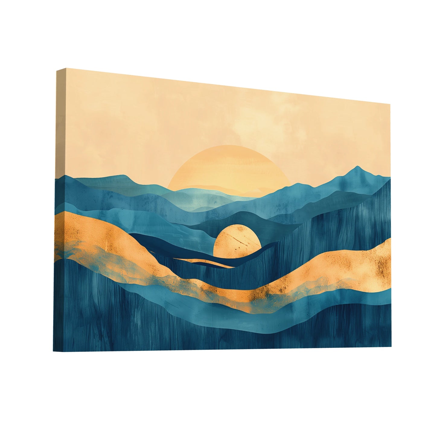 Product Hero 3D WebP Tableau Bleu Canard et Or - Aube Dorée - Art Virtuoso