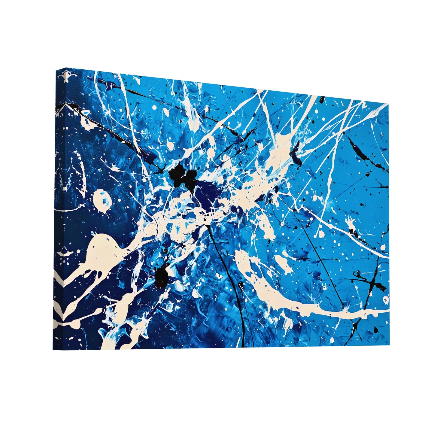 Product Hero 3D WebP Tableau Abstrait Bleu et Blanc – Dripping - Art Virtuoso