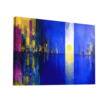 Product Hero 3D WebP Tableau Bleu Majorellle Abstrait - Reflets d'Or sur Manhattan - Art Virtuoso