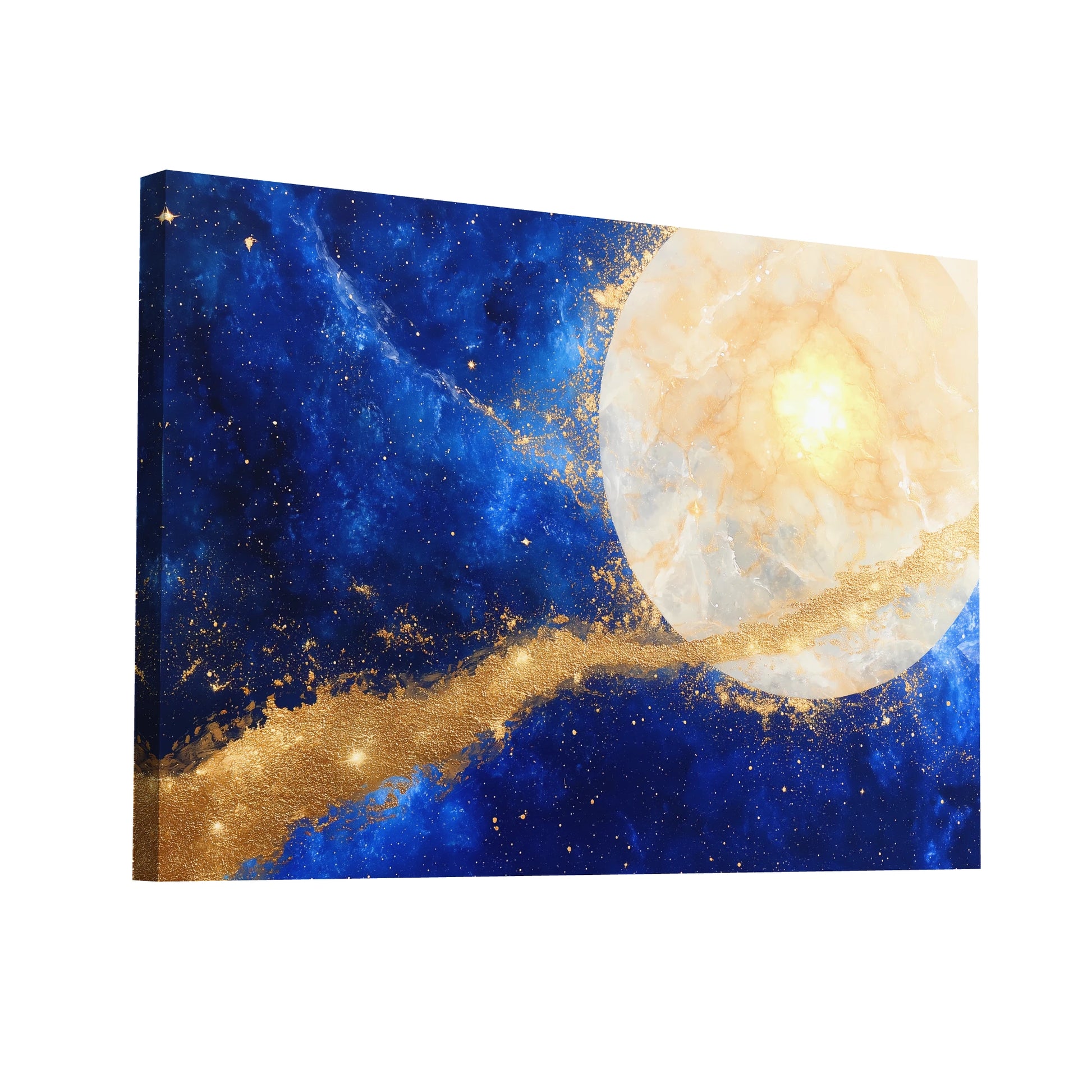 Product Hero 3D WebP Tableau Bleu Marine et Or - Pleine Lune Dorée - Art Virtuoso