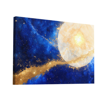 Product Hero 3D WebP Tableau Bleu Marine et Or - Pleine Lune Dorée - Art Virtuoso