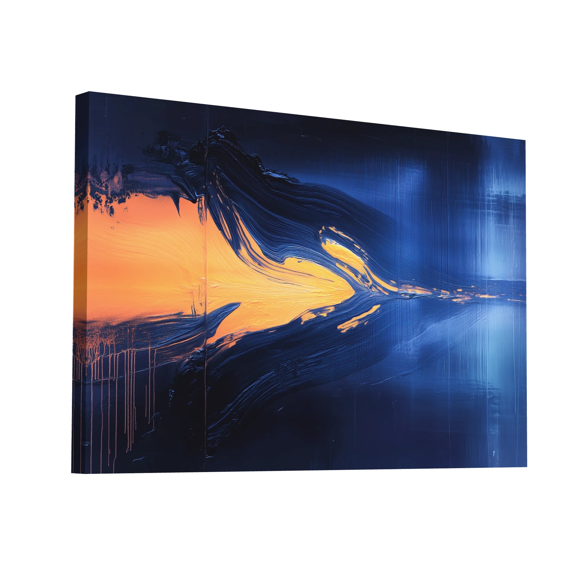 Product Hero 3D WebP Tableau Bleu Orange - Aube - Art Virtuoso