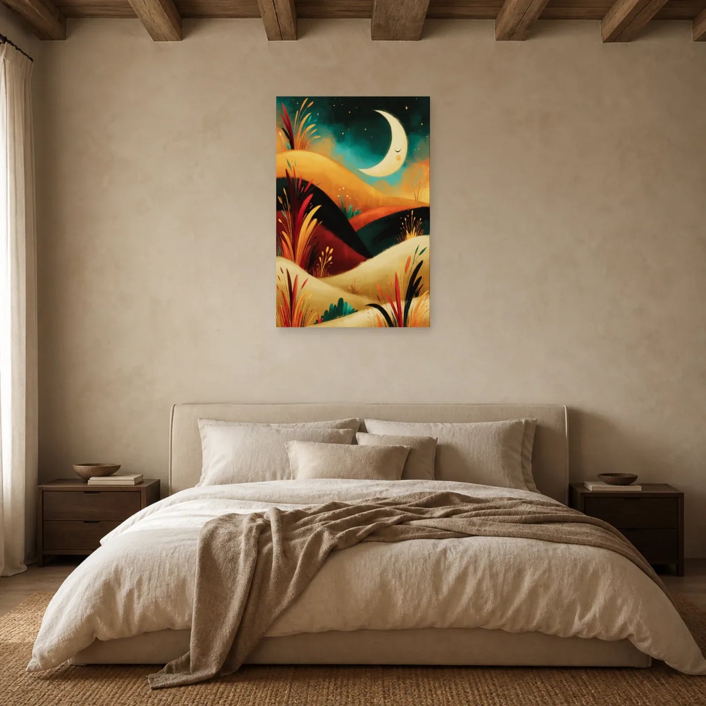 Tableau Bohème Chambre Minimal Lune dans une chambre - Art Virtuoso