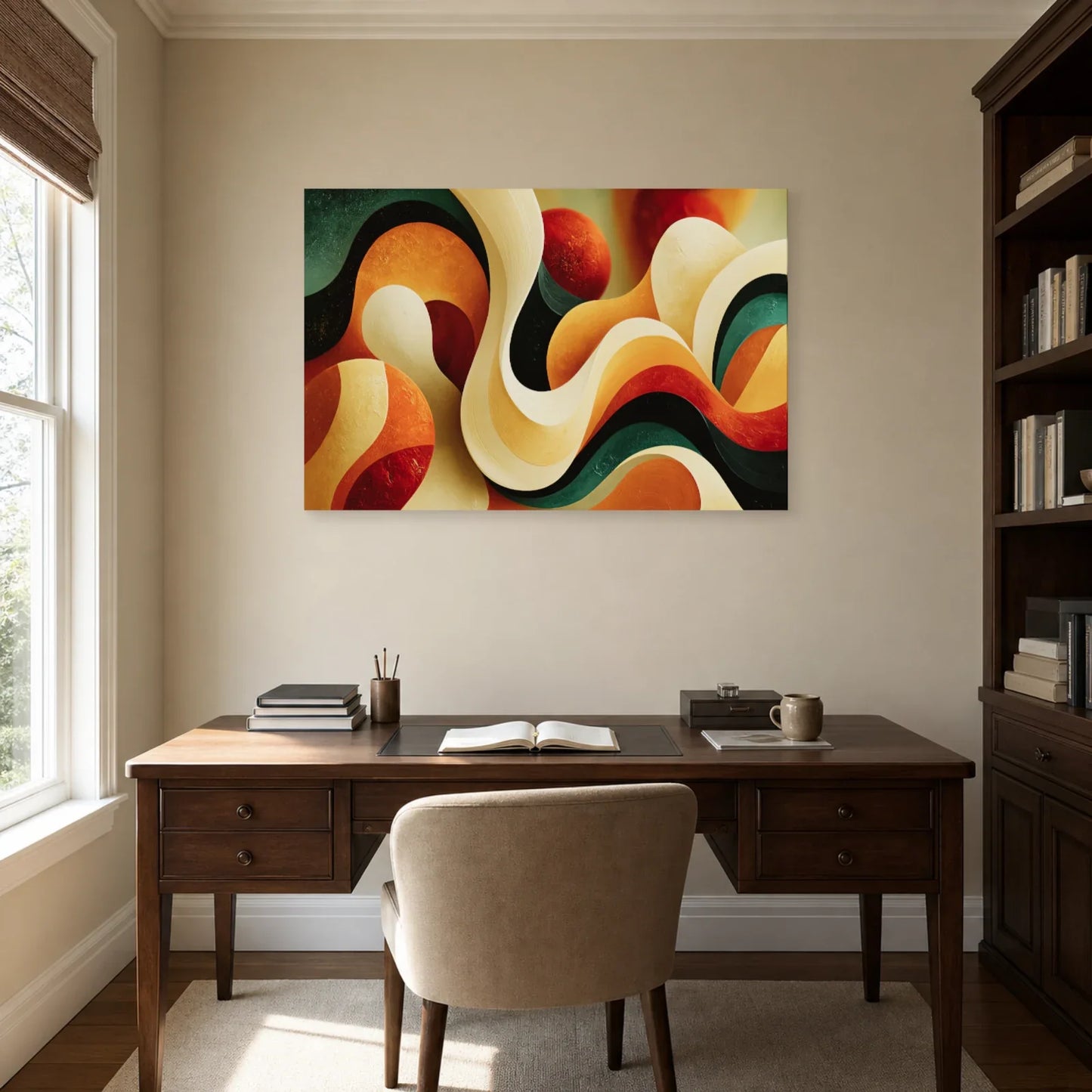 Tableau Bohème Chic Formes Organiques dans un bureau - Art Virtuoso