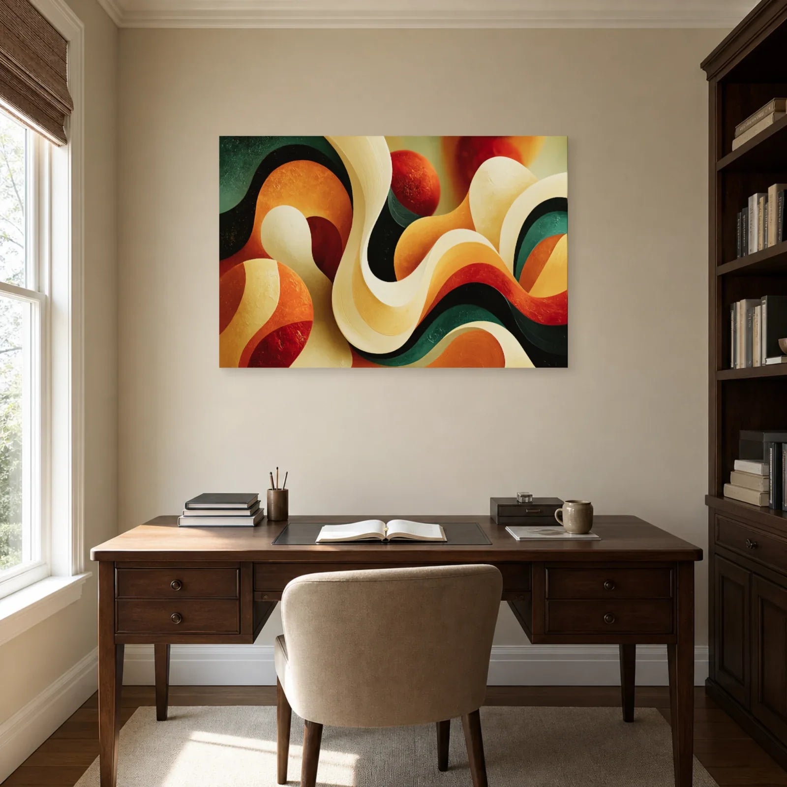 Tableau Bohème Chic Formes Organiques dans un bureau - Art Virtuoso